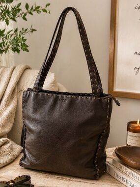 The Sak Brown Leather Shoulder Bag Boho Tote Everyday bag